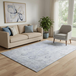 HomeRoots 5' X 8' Sky Blue & Gray Oriental Area Rug – Soft, Stain Resistant, UV Protected for Busy Homes 700783