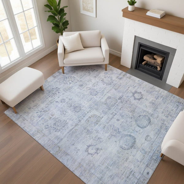 HomeRoots 5' X 8' Sky Blue & Gray Oriental Area Rug – Soft, Stain Resistant, UV Protected for Busy Homes 700783