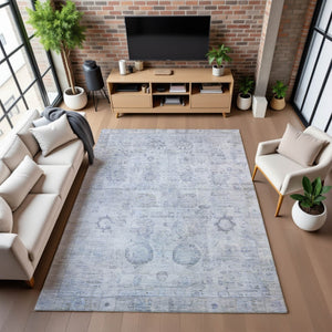HomeRoots 5' X 8' Sky Blue & Gray Oriental Area Rug – Soft, Stain Resistant, UV Protected for Busy Homes 700783