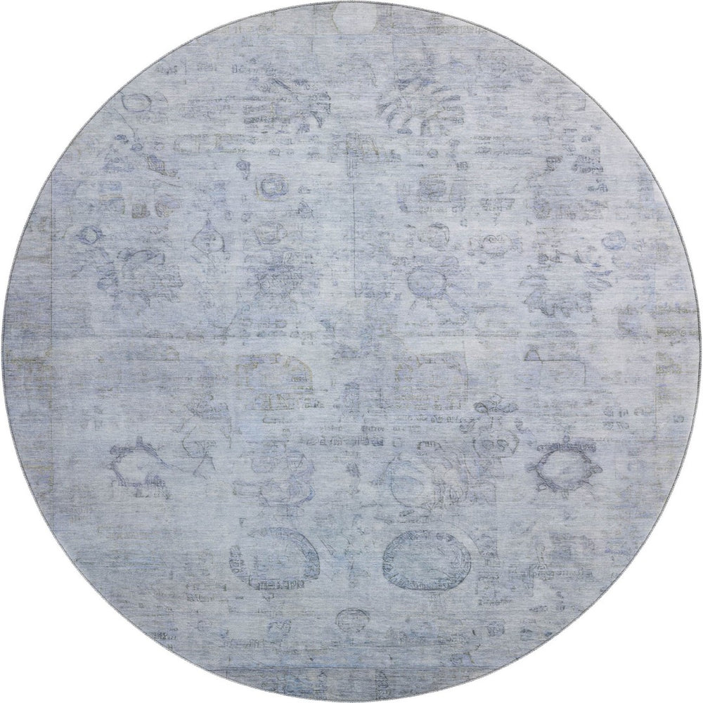 HomeRoots 8' Sky Blue and Gray Washable Round Rug – Stylish, Durable, Stain-Resistant with UV Protection! 700784