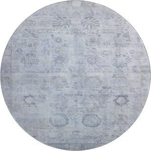 HomeRoots 8' Sky Blue and Gray Washable Round Rug – Stylish, Durable, Stain-Resistant with UV Protection! 700784