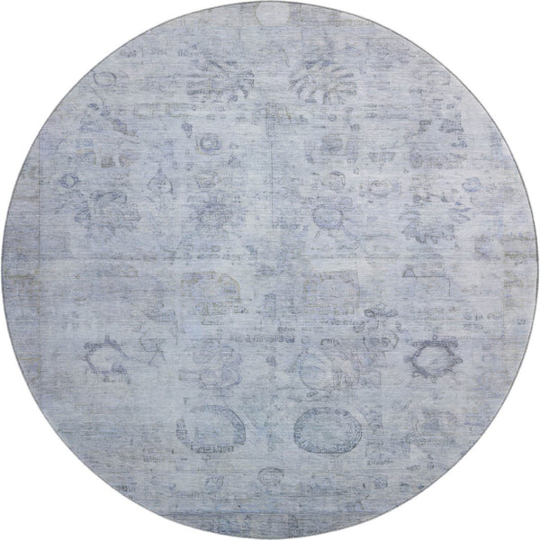 HomeRoots 8' Sky Blue and Gray Washable Round Rug – Stylish, Durable, Stain-Resistant with UV Protection! 700784