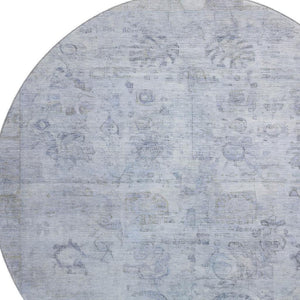 HomeRoots 8' Sky Blue and Gray Washable Round Rug – Stylish, Durable, Stain-Resistant with UV Protection! 700784