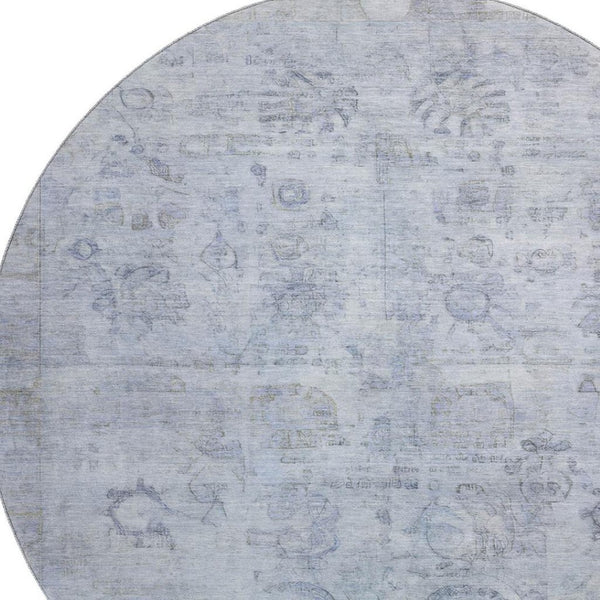 HomeRoots 8' Sky Blue and Gray Washable Round Rug – Stylish, Durable, Stain-Resistant with UV Protection! 700784