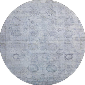 HomeRoots 8' Sky Blue and Gray Washable Round Rug – Stylish, Durable, Stain-Resistant with UV Protection! 700784