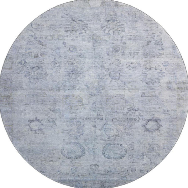 HomeRoots 8' Sky Blue and Gray Washable Round Rug – Stylish, Durable, Stain-Resistant with UV Protection! 700784