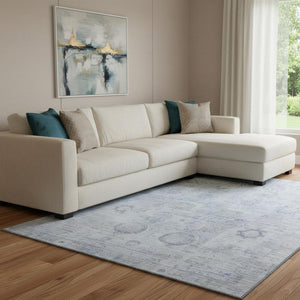 HomeRoots 8' X 10' Sky Blue & Gray Oriental Area Rug - Washable, Stain-Resistant, UV Protected, Kid & Pet Friendly 700785