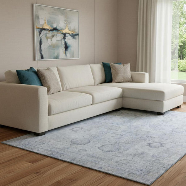 HomeRoots 8' X 10' Sky Blue & Gray Oriental Area Rug - Washable, Stain-Resistant, UV Protected, Kid & Pet Friendly 700785