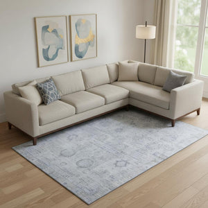HomeRoots 9' X 12' Sky Blue and Gray Washable Oriental Area Rug – Durable, Stylish, Stain-Resistant & UV Protected! 700786