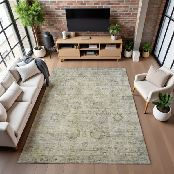 HomeRoots 5' X 8' Elegant Taupe and Beige Oriental Area Rug - Washable, UV Protected, Pet-Friendly Design 700789