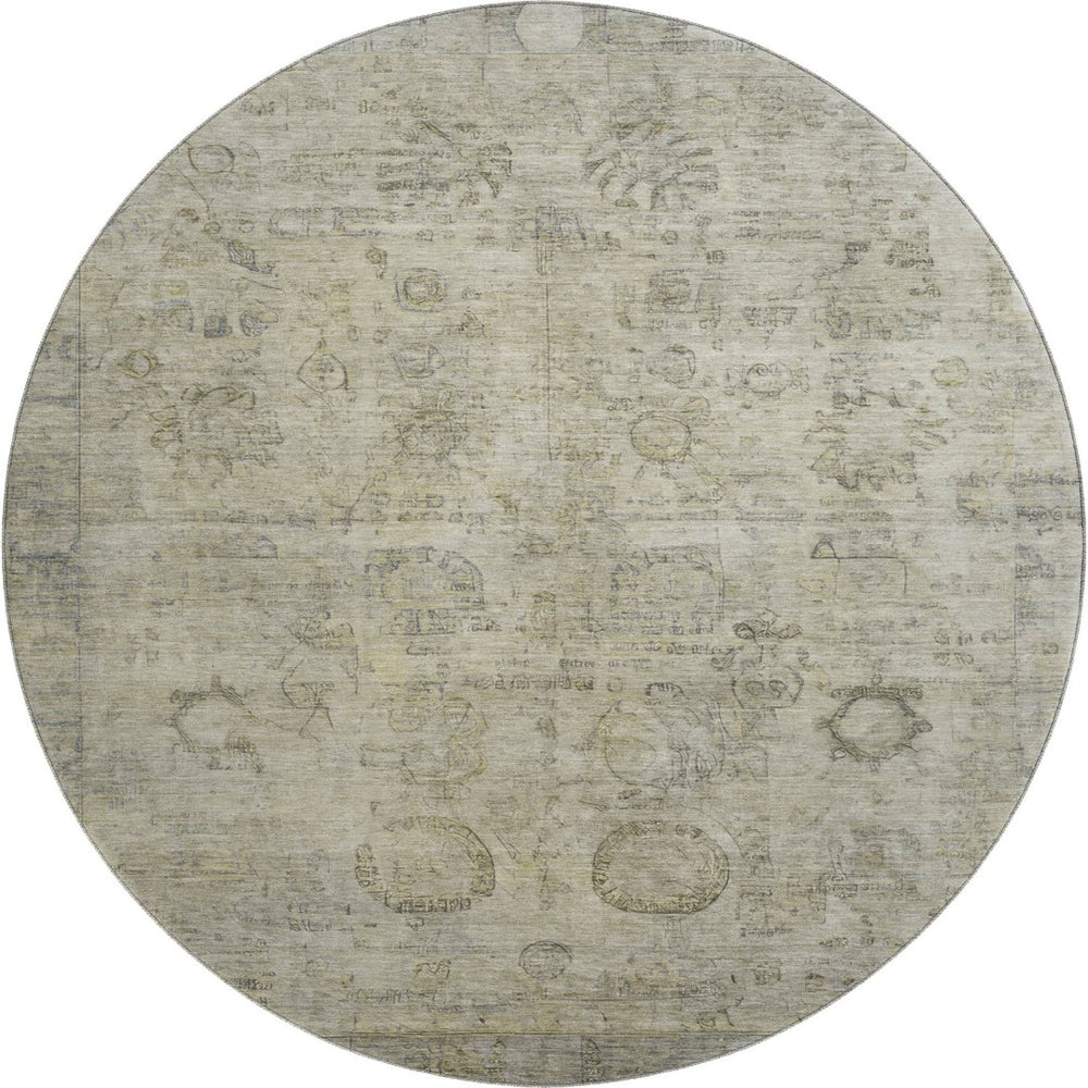 HomeRoots 8' Taupe and Beige Oriental Washable Round Rug - Stain Resistant, UV Protected, Non-Slip Backing 700790