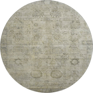 HomeRoots 8' Taupe and Beige Oriental Washable Round Rug - Stain Resistant, UV Protected, Non-Slip Backing 700790