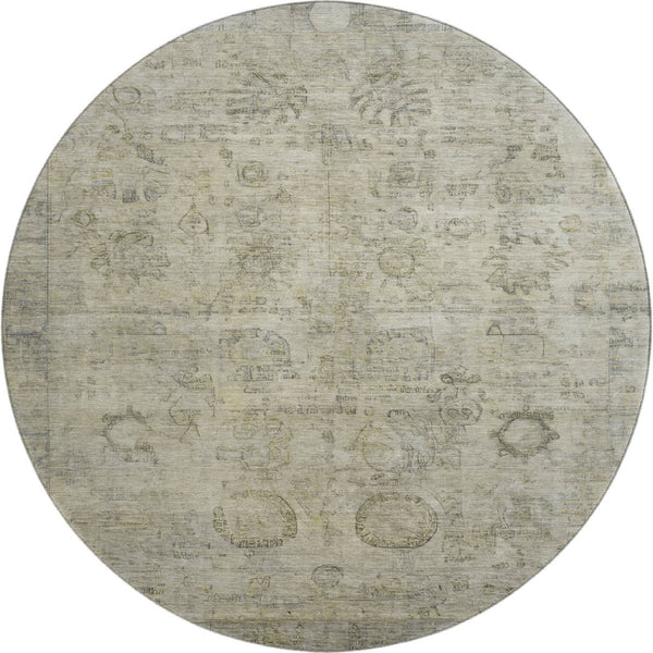 HomeRoots 8' Taupe and Beige Oriental Washable Round Rug - Stain Resistant, UV Protected, Non-Slip Backing 700790