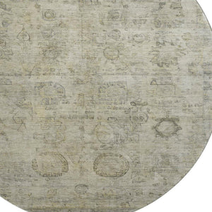 HomeRoots 8' Taupe and Beige Oriental Washable Round Rug - Stain Resistant, UV Protected, Non-Slip Backing 700790