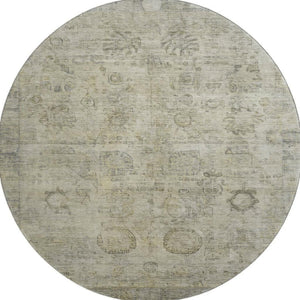 HomeRoots 8' Taupe and Beige Oriental Washable Round Rug - Stain Resistant, UV Protected, Non-Slip Backing 700790