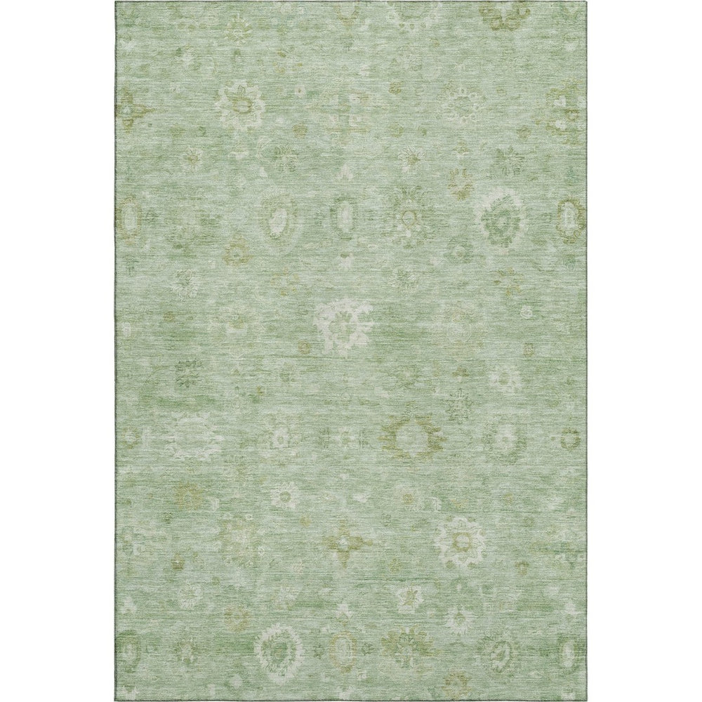 HomeRoots 5' X 8' Artichoke Green & Ivory Damask Area Rug - Washable, UV Protected, Stylish & Durable Design 700795