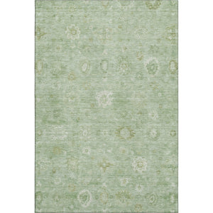 HomeRoots 5' X 8' Artichoke Green & Ivory Damask Area Rug - Washable, UV Protected, Stylish & Durable Design 700795