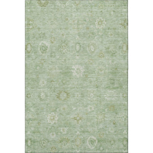 HomeRoots 5' X 8' Artichoke Green & Ivory Damask Area Rug - Washable, UV Protected, Stylish & Durable Design 700795
