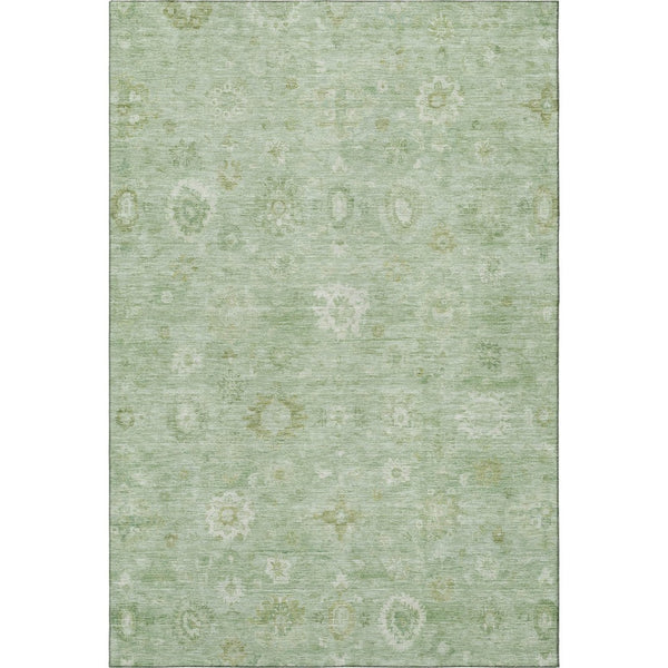 HomeRoots 5' X 8' Artichoke Green & Ivory Damask Area Rug - Washable, UV Protected, Stylish & Durable Design 700795