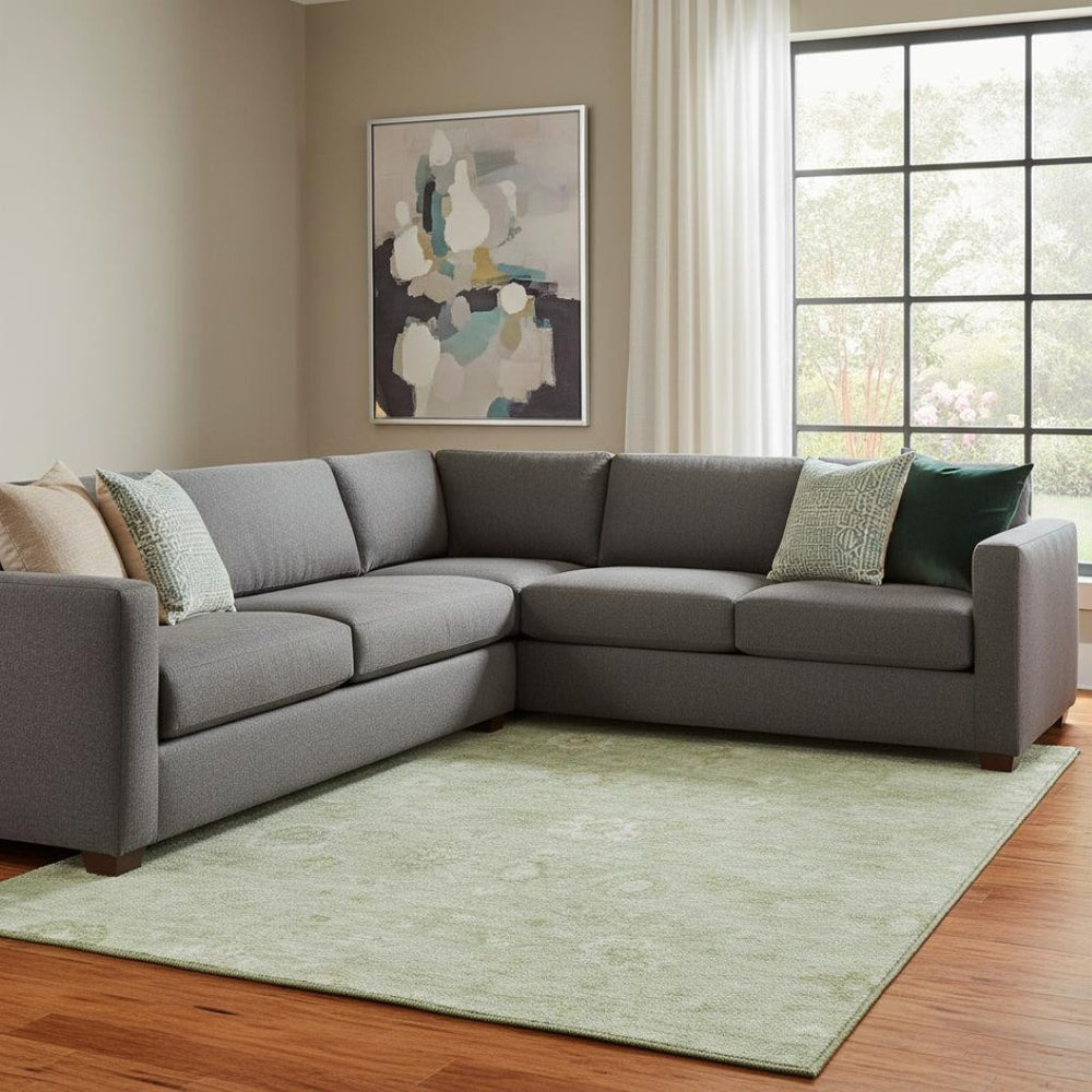 HomeRoots 8' X 10' Artichoke Green Damask Area Rug - Washable, UV-Protected, Stylish & Durable for High-Traffic Homes 700797