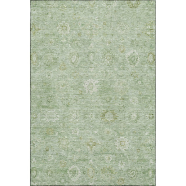 HomeRoots 8' X 10' Artichoke Green Damask Area Rug - Washable, UV-Protected, Stylish & Durable for High-Traffic Homes 700797