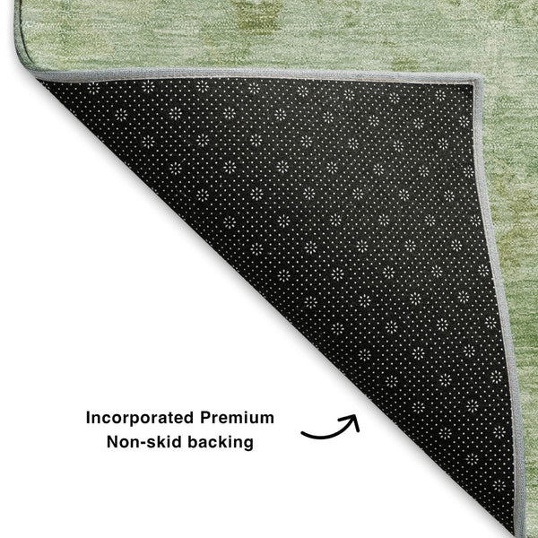HomeRoots 8' X 10' Artichoke Green Damask Area Rug - Washable, UV-Protected, Stylish & Durable for High-Traffic Homes 700797