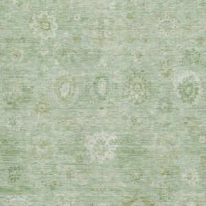 HomeRoots 8' X 10' Artichoke Green Damask Area Rug - Washable, UV-Protected, Stylish & Durable for High-Traffic Homes 700797