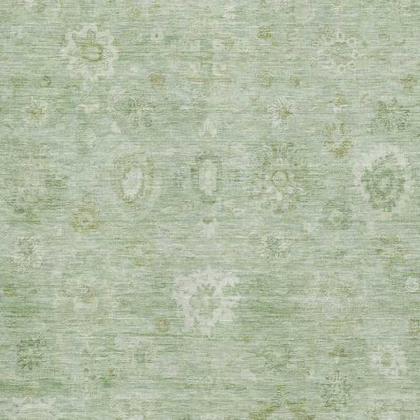 HomeRoots 8' X 10' Artichoke Green Damask Area Rug - Washable, UV-Protected, Stylish & Durable for High-Traffic Homes 700797