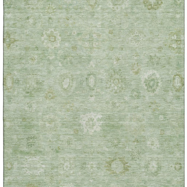 HomeRoots 8' X 10' Artichoke Green Damask Area Rug - Washable, UV-Protected, Stylish & Durable for High-Traffic Homes 700797