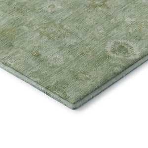 HomeRoots 9' X 12' Elegant Artichoke Green & Ivory Damask Area Rug - Washable, UV Protected, Durable Design 700798