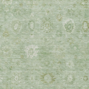 HomeRoots 9' X 12' Elegant Artichoke Green & Ivory Damask Area Rug - Washable, UV Protected, Durable Design 700798