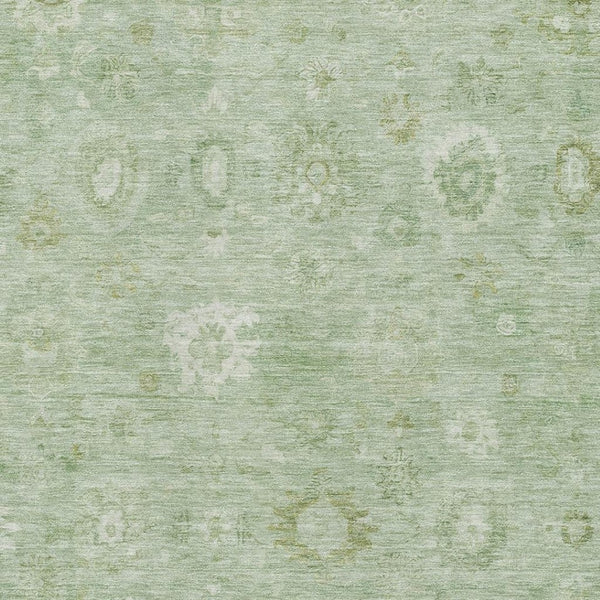 HomeRoots 9' X 12' Elegant Artichoke Green & Ivory Damask Area Rug - Washable, UV Protected, Durable Design 700798