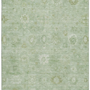 HomeRoots 9' X 12' Elegant Artichoke Green & Ivory Damask Area Rug - Washable, UV Protected, Durable Design 700798