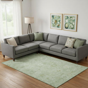 HomeRoots 10' X 14' Artichoke Green Damask Area Rug - Washable, UV Protected, Durable, Stain Resistant Design 700799