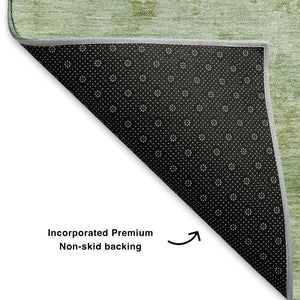 HomeRoots 10' X 14' Artichoke Green Damask Area Rug - Washable, UV Protected, Durable, Stain Resistant Design 700799