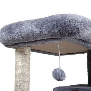 English Elm Double-layer Cat Tree with Sisal Ladder Flannel Houses and Pompom Toy for Small Spaces W2181P357568