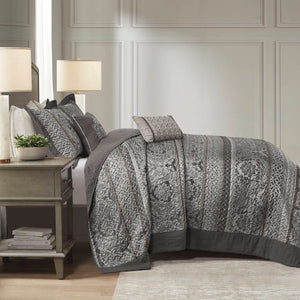 English Elm 5-piece Queen Jacquard Bedspread Set with Leaf Ironwork Motifs Shams and Throw Pillows B035P408228