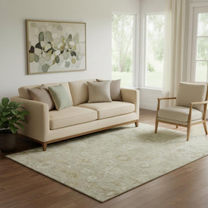 HomeRoots 5' X 8' Elegant Beige & Ivory Damask Area Rug - Washable, UV-Protected, Stain-Resistant Design 700801