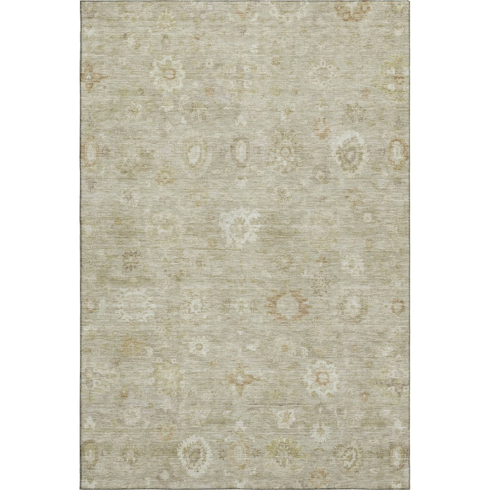 HomeRoots 5' X 8' Elegant Beige & Ivory Damask Area Rug - Washable, UV-Protected, Stain-Resistant Design 700801