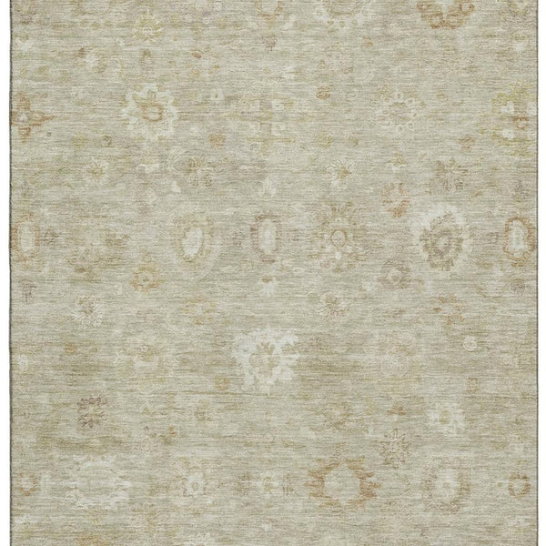 HomeRoots 5' X 8' Elegant Beige & Ivory Damask Area Rug - Washable, UV-Protected, Stain-Resistant Design 700801