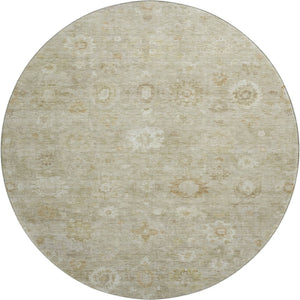 HomeRoots 8' Beige and Ivory Damask Washable Round Rug - Durable, UV Resistant, Ideal for Family Spaces! 700802