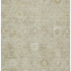HomeRoots 8' X 10' Beige and Ivory Damask Area Rug - Washable, UV-Protected, Stain-Resistant for High Traffic Areas 700803