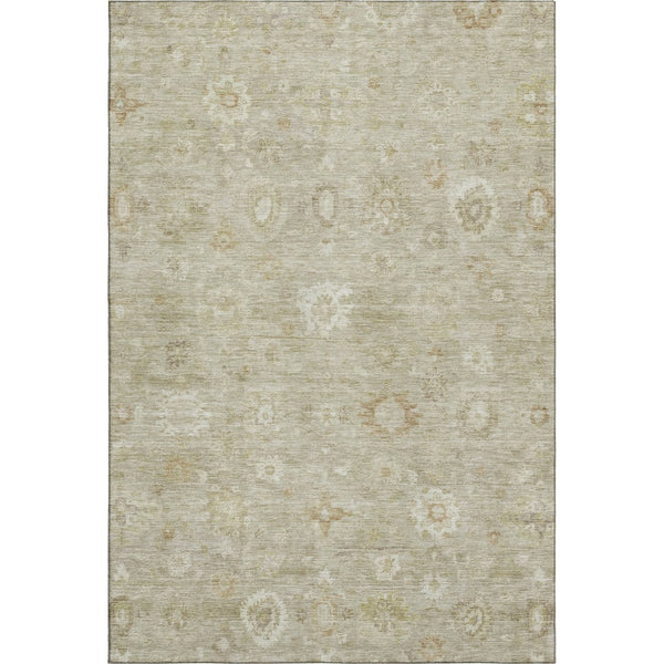 HomeRoots 9' X 12' Elegant Beige & Ivory Damask Washable Area Rug with UV Protection for Busy Homes 700804