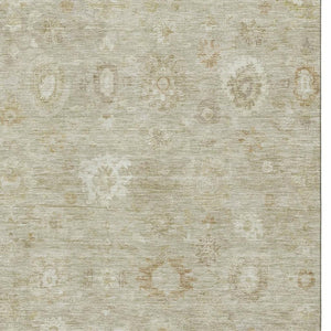 HomeRoots 9' X 12' Elegant Beige & Ivory Damask Washable Area Rug with UV Protection for Busy Homes 700804