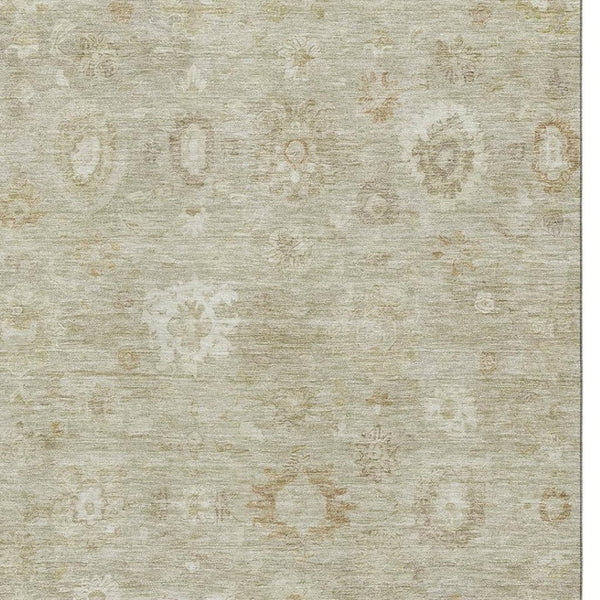 HomeRoots 9' X 12' Elegant Beige & Ivory Damask Washable Area Rug with UV Protection for Busy Homes 700804