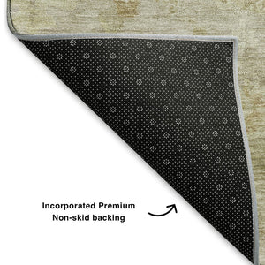 HomeRoots 10' X 14' Elegant Beige & Ivory Damask Washable Area Rug with UV Protection for High-Traffic Spaces 700805