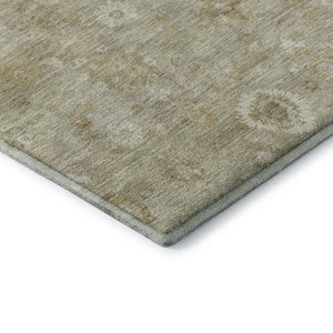 HomeRoots 10' X 14' Elegant Beige & Ivory Damask Washable Area Rug with UV Protection for High-Traffic Spaces 700805