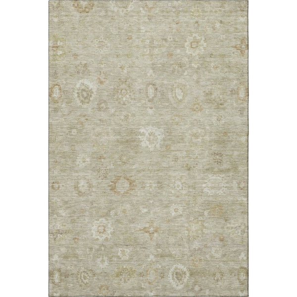 HomeRoots 10' X 14' Elegant Beige & Ivory Damask Washable Area Rug with UV Protection for High-Traffic Spaces 700805