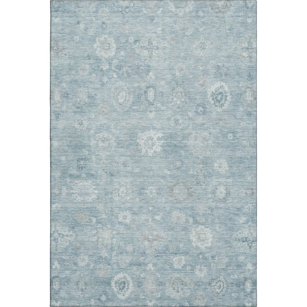 HomeRoots 5' x 8' Blue and Ivory Damask Area Rug – Stylish, Stain-Resistant, UV-Protected for Any Room! 700807