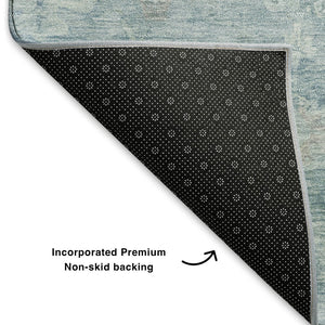 HomeRoots 5' x 8' Blue and Ivory Damask Area Rug – Stylish, Stain-Resistant, UV-Protected for Any Room! 700807
